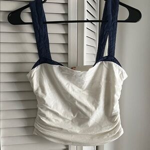 Free People White and Navy Camisole Top
